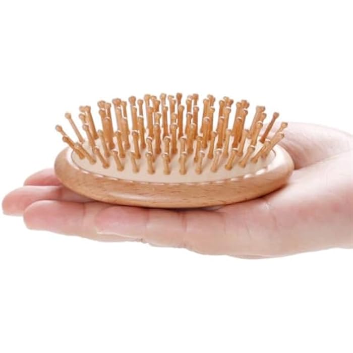 KWSLIN Natural Bamboo Hair Brush, Massaging Scalp, Detangling Hairbrush for Women Men Kids, Eco-friendly Natural Wooden for All Hair Types, No Handle Design, Round Wood Pins Anti-Static - Image 1